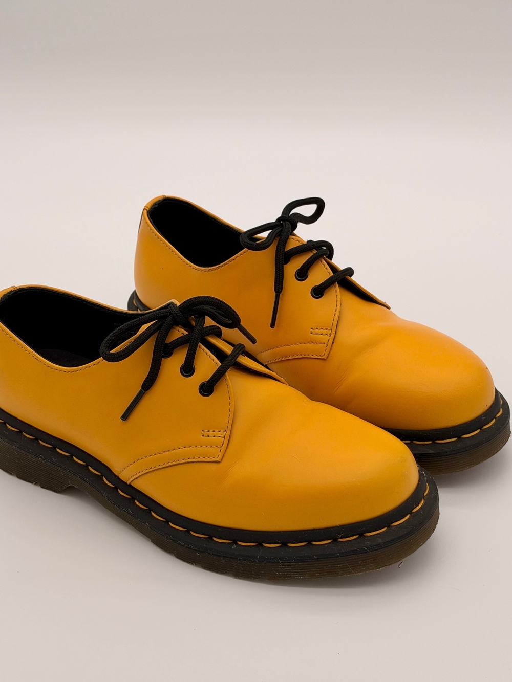 Dr. Martens Men's Yellow Leather 3-Eye Derby with Black Laces